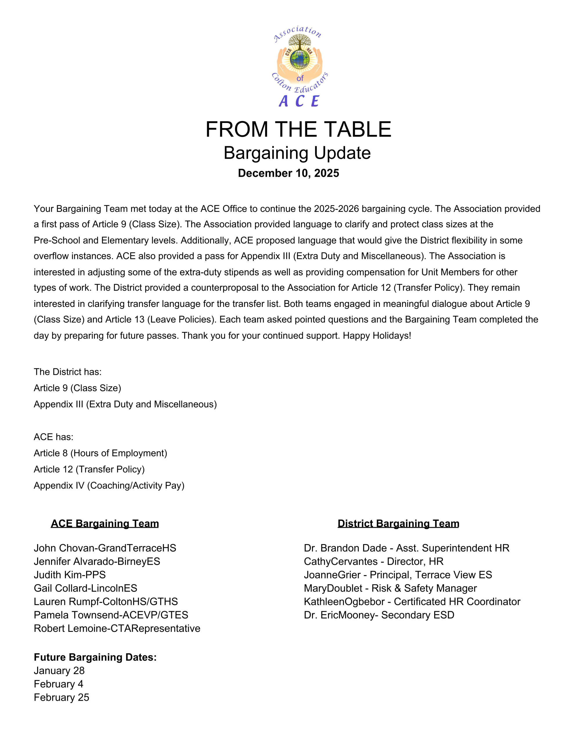 From the Table - Dec 10, 2025