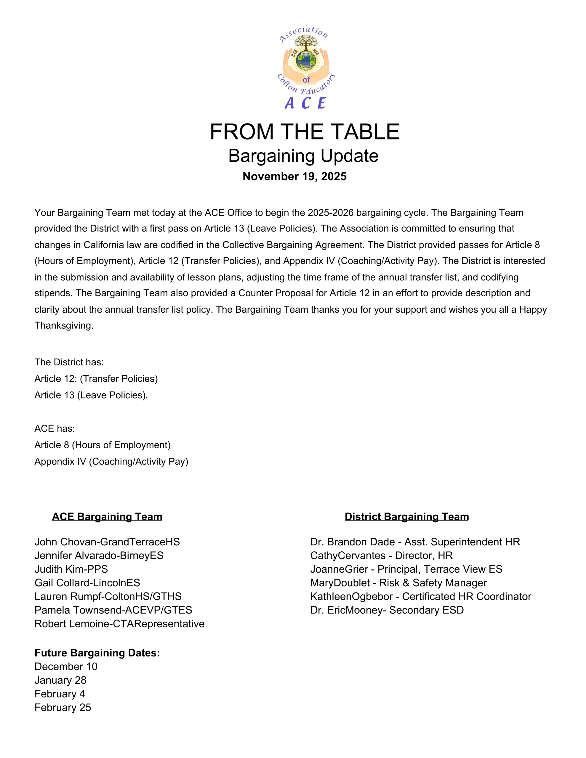 From the Table Nov 19 2025